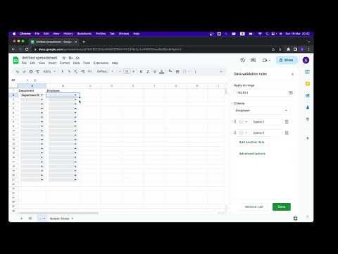 როგორ შევქმნათ ჩამოსაშლელი სია Google Sheets-ში, რომელიც დამოკიდებული იქნება უჯრების მონაცემებზე.